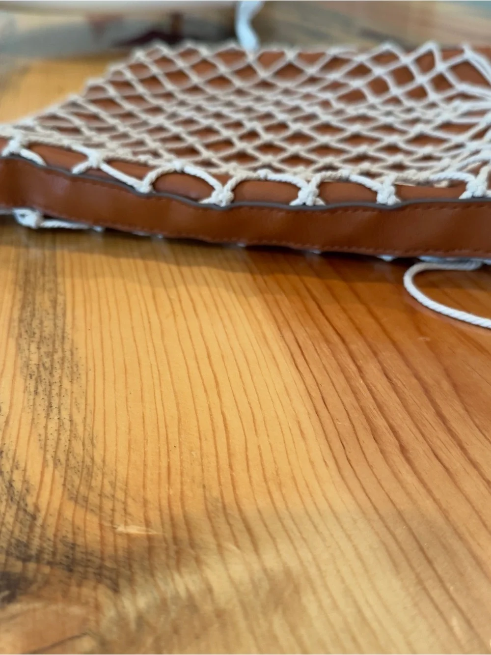 Universal Thread Brown Hobo Bag with White Macramé Overlay and Fringe